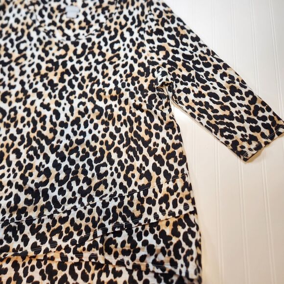Chicos Xl Animal Print Brown 3/4  Sleeve Blouse - Picture 3 of 11